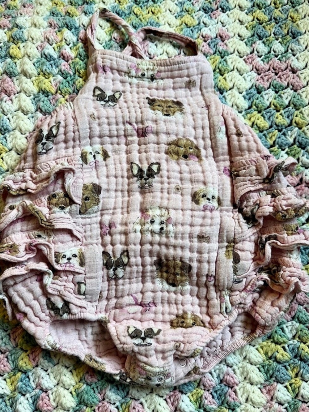 Tullabee Baby Girl Pink Puppy Dog Ruffle Bubble Romper